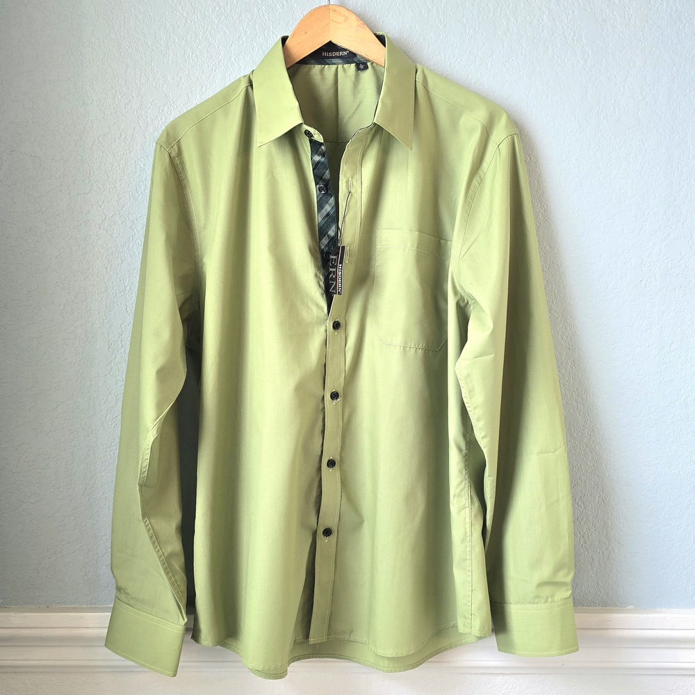 Elegant Light Green Dress Shirt by Hisdern | Size 17 / Large